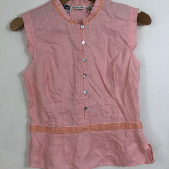 Richard Malcolm Irish Linen Sleeveless Crew Neck Button Up Blouse Top Pink Med - Picture 6 of 11